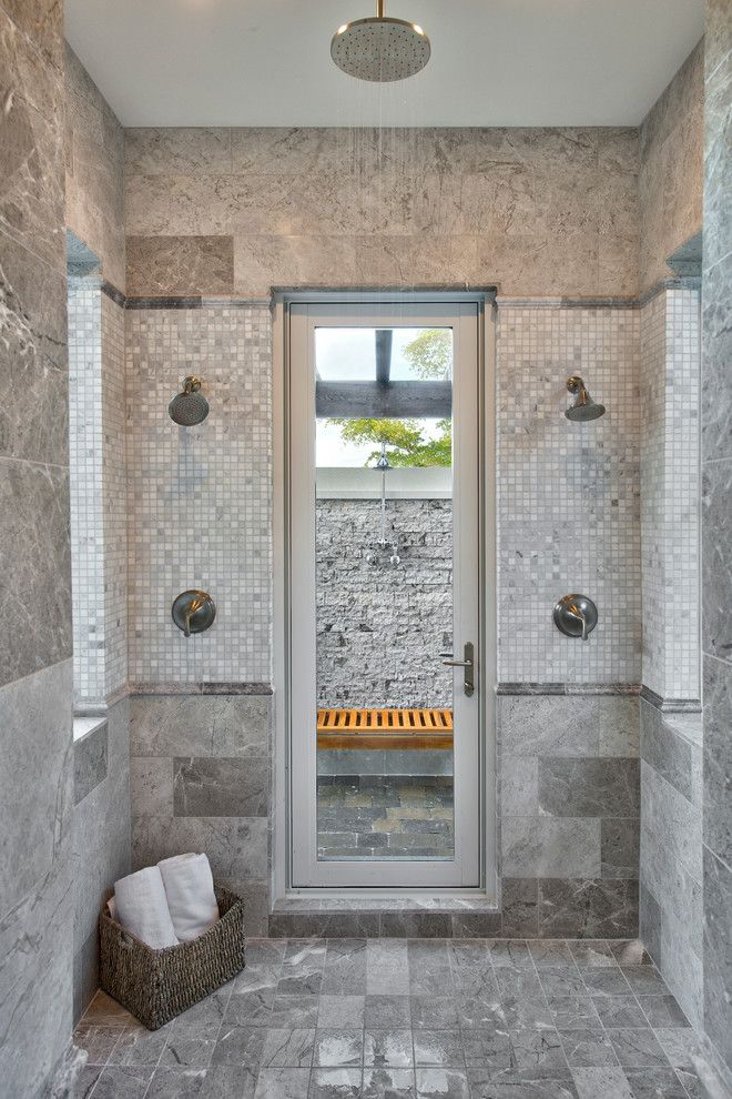 Dc2ny for a Traditional Bathroom with a Spa Bathroom and Master Bath with Access to Outdoor Shower by Weber Design Group, Inc.