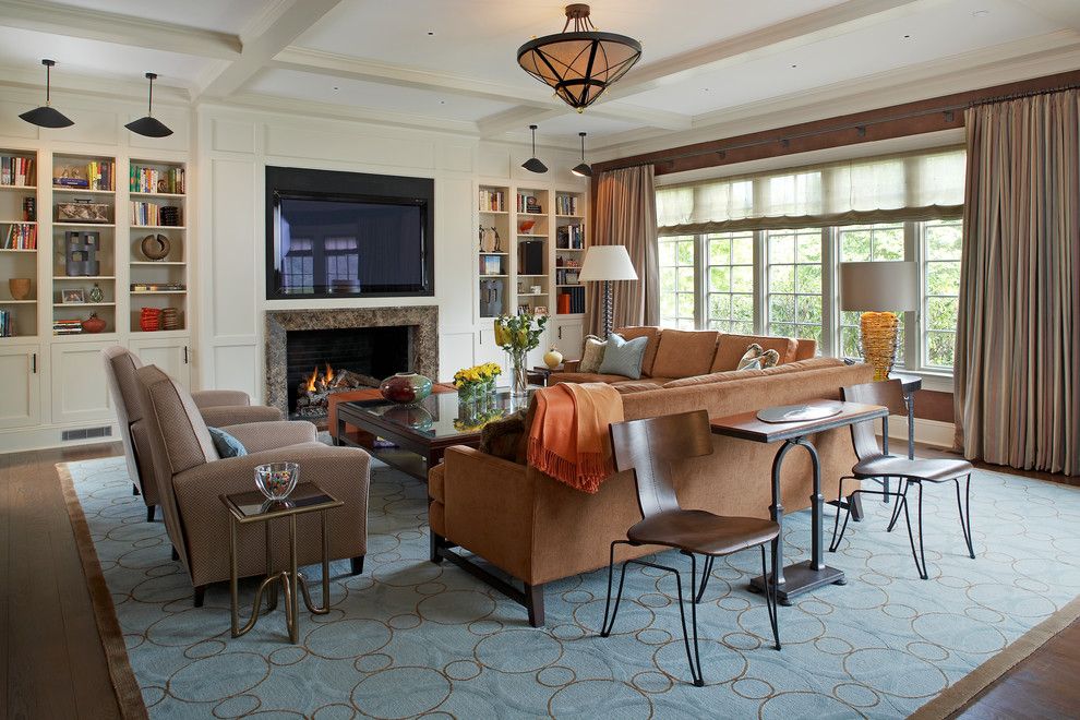 Dc2ny for a Traditional Family Room with a Blue Rug and Westchester Home by Sandra Oster Interiors