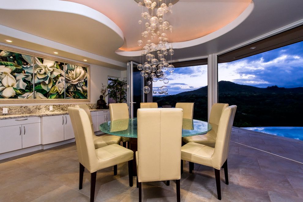 Deans Supply for a Contemporary Dining Room with a Open Air Concept and Wailua Home | Kauai, Hawaii by Connie Anderson Photography