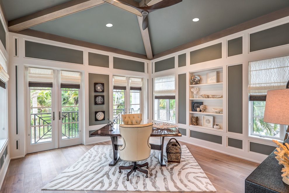 Deans Supply for a Transitional Home Office with a Exposed Beam and Longboat Key, Florida by Dawn M Smith Photography