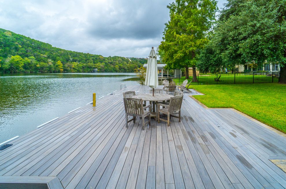 Decks and Docks for a Contemporary Deck with a Lake View and Phillips Ranch Dock (Timbertech) by Timbertown