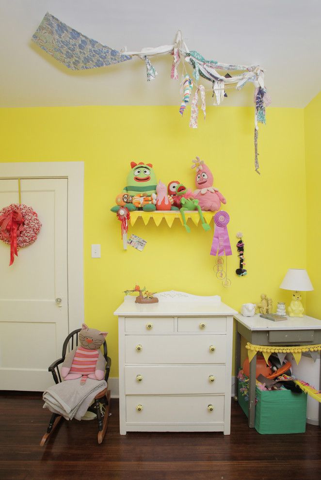 Dees Nursery for a Shabby Chic Style Kids with a Two Toned Paint Treatment and My Houzz: Colorful Hand Painting Bedecks a Creative Home by Lindsay Von Hagel