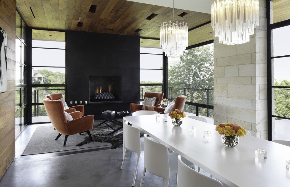 Delaire Country Club for a Contemporary Dining Room with a Animal Hide Rug and Hill Country Residence by Cornerstone Architects