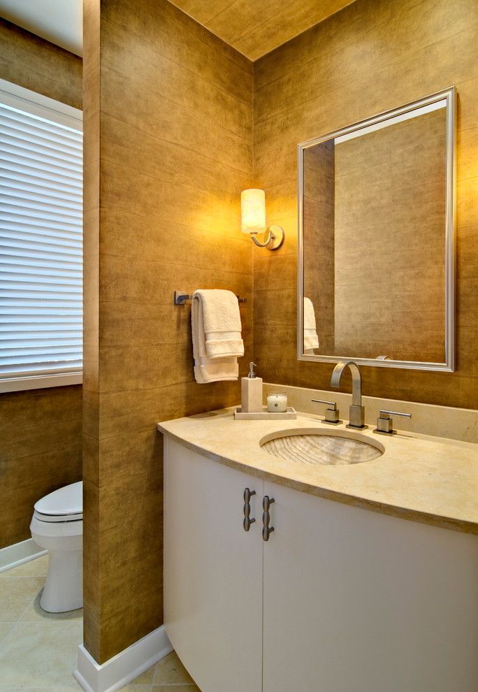 Delta Faucet Warranty for a Transitional Powder Room with a Rectangular Mirror and Eden Prairie Home by Plekkenpol Builders, Inc.