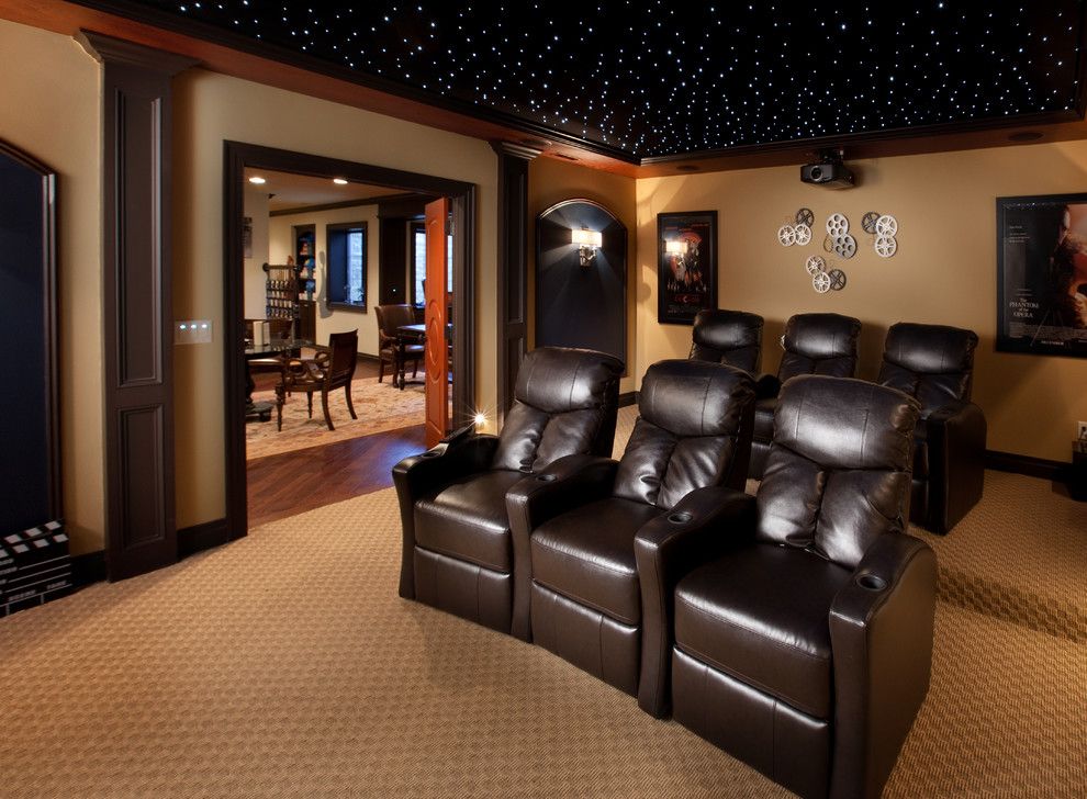 Deseret Digital Media for a Mediterranean Home Theater with a Fiber Optic Stars and Tartan Ridge Lot 88 by Romanelli & Hughes Custom Home Builders