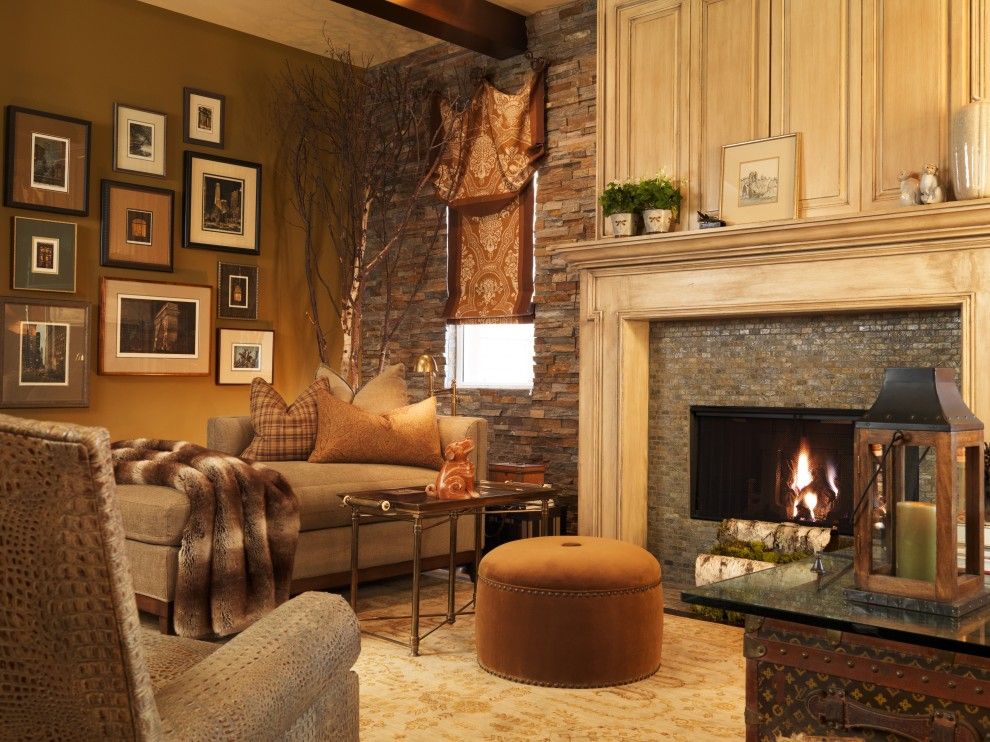 Diamond Vogel Paint for a Traditional Family Room with a Fireplace and Family Room by Interiors by Cary Vogel