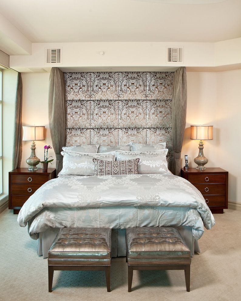 Diamond Vogel Paint for a Transitional Bedroom with a Upholstered Stools and Swanky Apartment by Interiors by Cary Vogel