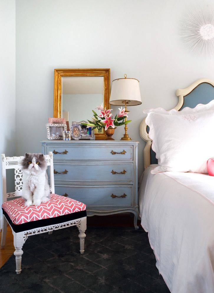 Diy Sunburst Mirror for a Shabby Chic Style Bedroom with a White Side Chair and Bedroom by Sara Tuttle Interiors