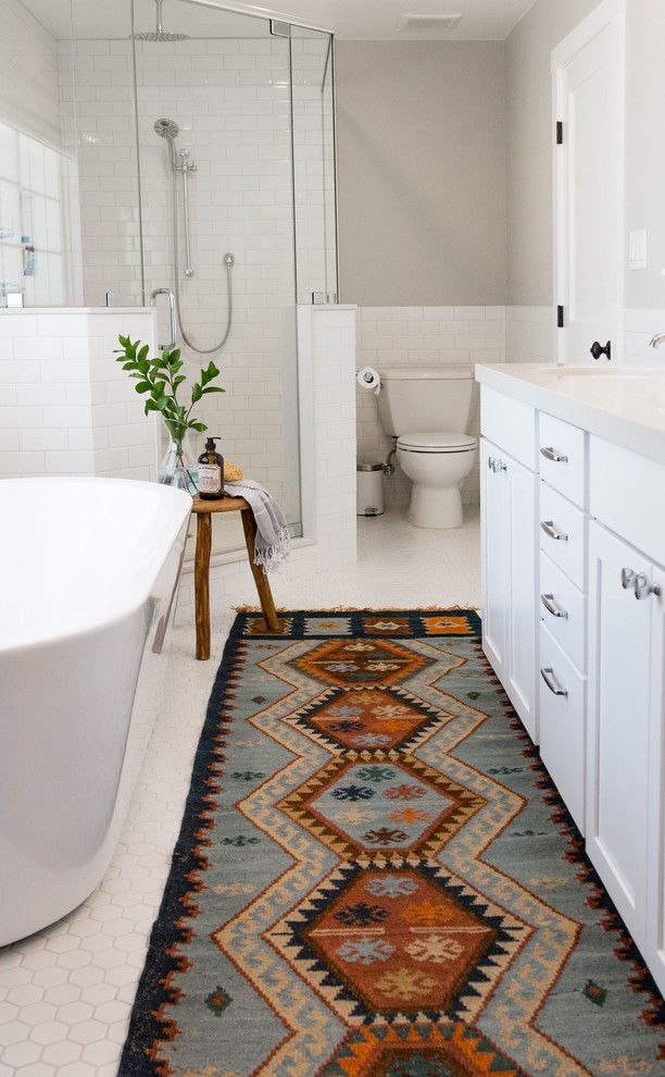 Dolphin Carpet and Tile for a Transitional Bathroom with a Fixer Upper and Modern Farmhouse by Rebecca Interiors & Design by Numbers