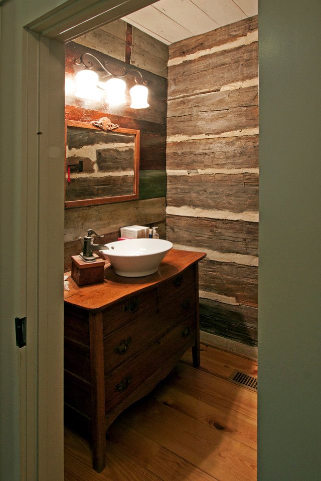 Door Jams for a Rustic Bathroom with a Guest Bathroom and North Georgia Log Cabin by Clark & Zook Architects, Llc