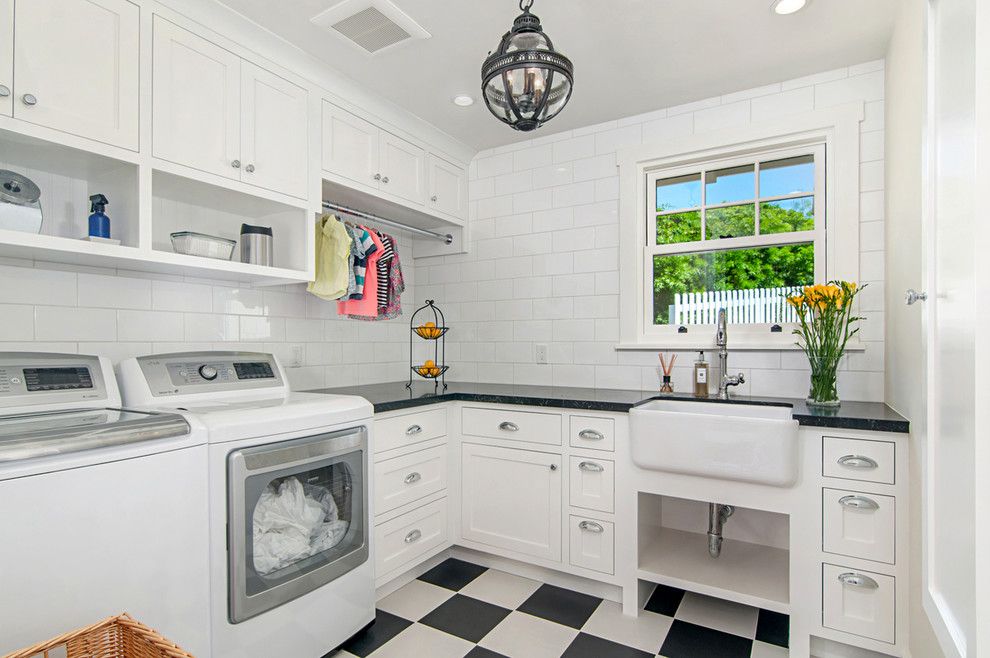 Dry Bar Upper West Side for a Traditional Laundry Room with a Farmhouse Sink and Cape Cod in Del Mar by Hamilton Gray Design, Inc.