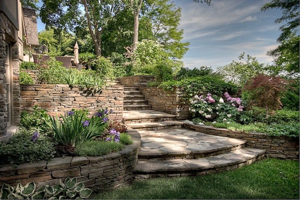 Drying Hydrangeas for a Traditional Patio with a Dry Stone Walling and Timeless by Landscape Plus Ltd