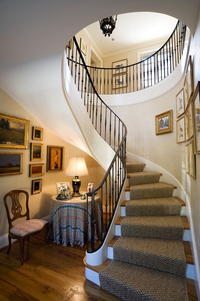 Drywall Textures for a Traditional Staircase with a Wood Floor and New House   Villanova, Psa by Peter Zimmerman Architects