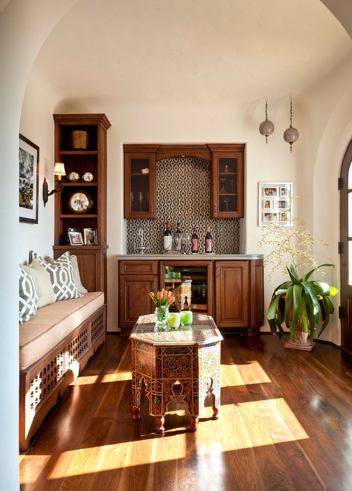 Earth Sheltered Homes for a Mediterranean Family Room with a Backsplash and Montecito Andalusian by Cabana Home