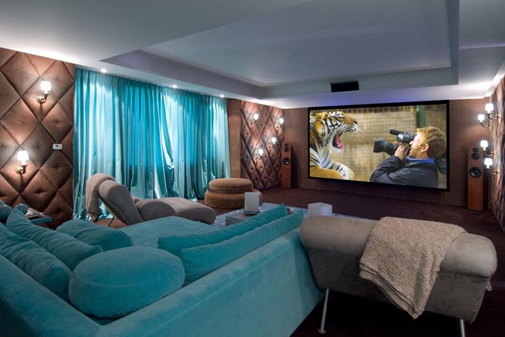 Edina Movie Theater for a Contemporary Home Theater with a Curtain and Home Theaters by Pampa Tiles Usa