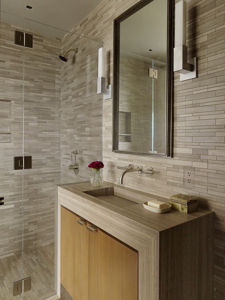 Electic for a Contemporary Bathroom with a Wood Vanity Doors and Taylor Street High Rise Apartmentt by Sutro Architects