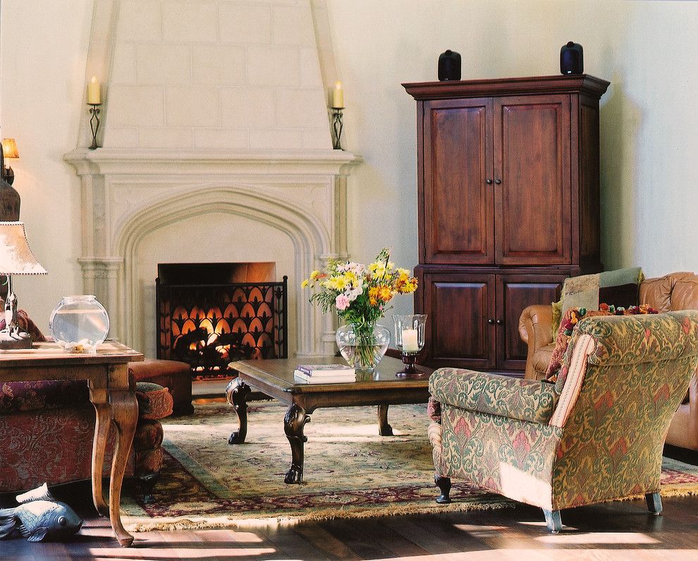 Electric Company Cast for a Traditional Living Room with a Gothic Arch and Sunbury Mantel with Overmantel by Tartaruga Design Inc.