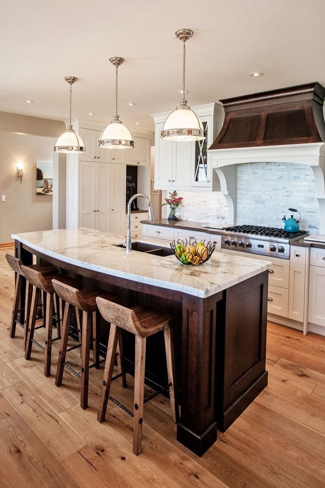 Espreso for a Beach Style Kitchen with a Chrome and Glass Pendants and White and Wood Beach House by Madison Taylor