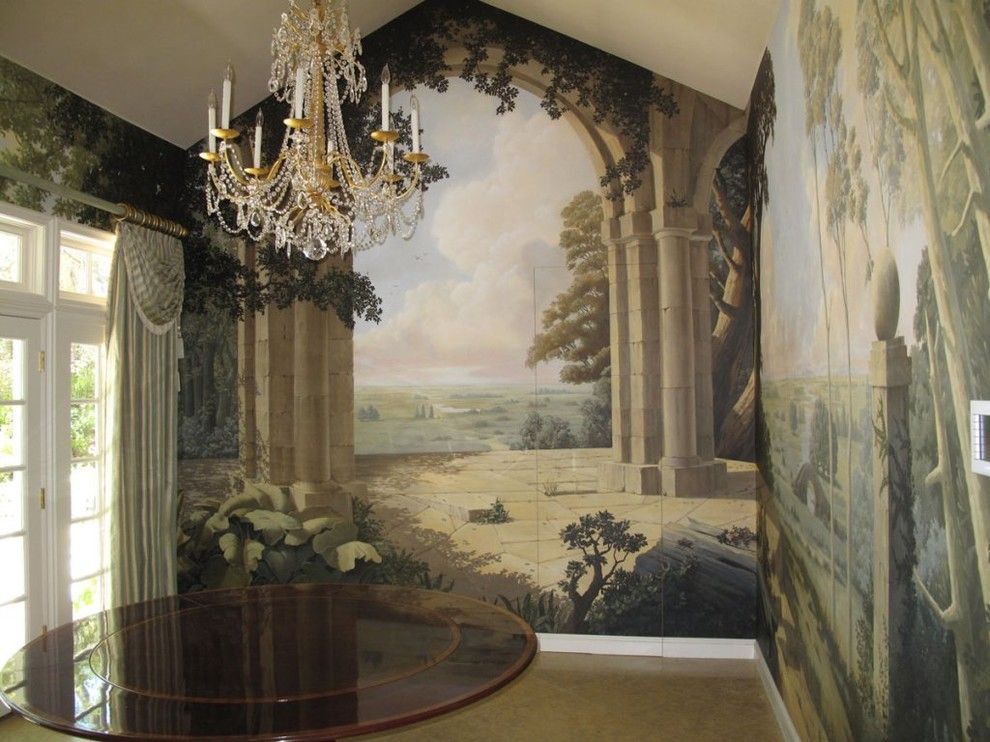 Evans Landscaping for a  Dining Room with a Mural and Private Views by Evans & Brown