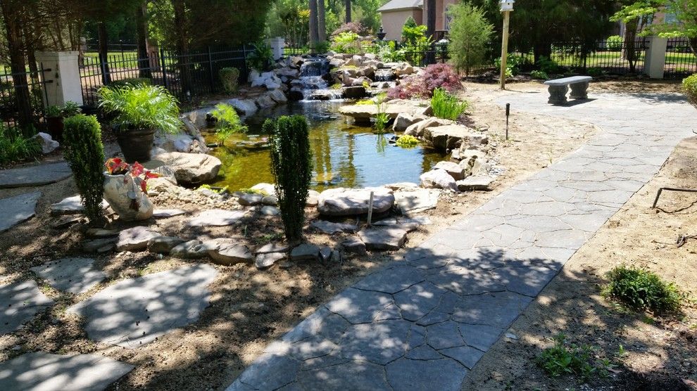 Evans Landscaping for a  Spaces with a Hardscapes and Koi Pond with Waterfalls and Patio / Walkway in Blythewood Sc by Mccormick Landscaping / Aquatic Solutions