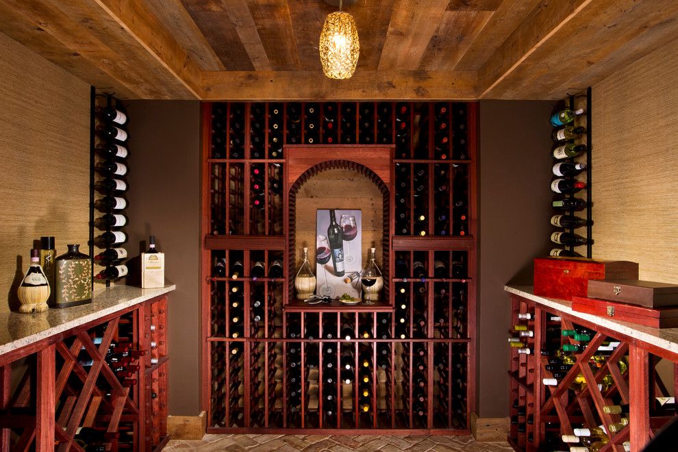 Eyebrow Arch for a Modern Wine Cellar with a Floating Vanity and House Blend by Teakwood Builders, Inc.