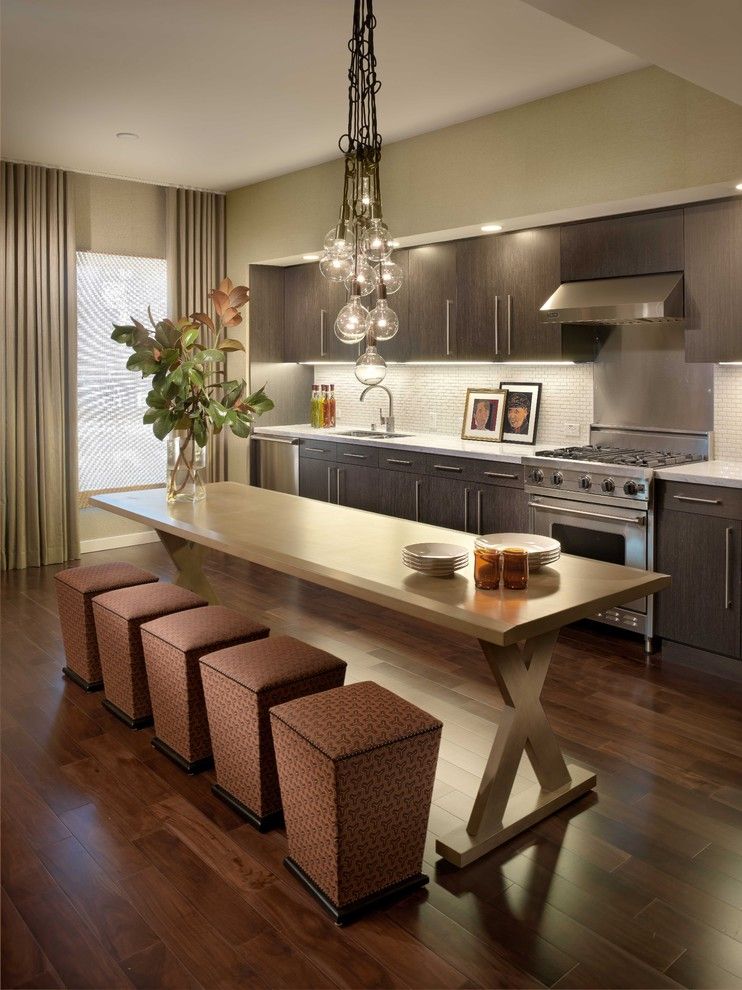 Farm Table Sf for a Rustic Kitchen with a Cabinet Lighting and Linear Luxe Kitchen by Kenneth Brown Design