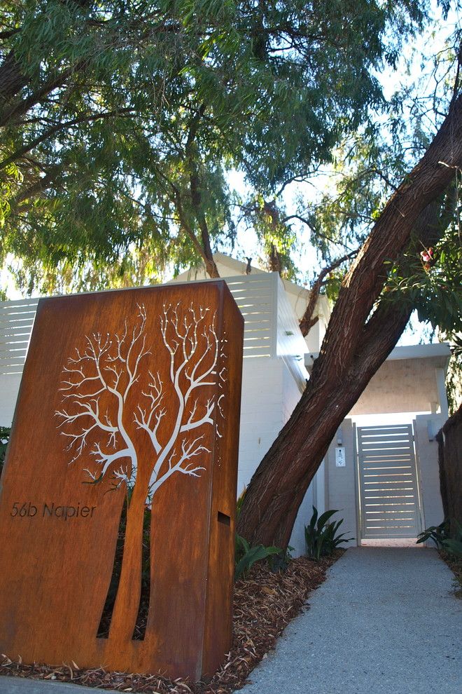 Feng Shui Front Door for a Contemporary Landscape with a Mail Box and Contemporary Garden Cottesloe Perth by Sustainable Garden Design Perth