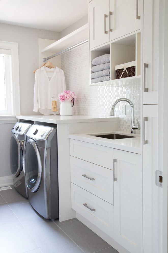 Ferguson Plumbing Nj for a Transitional Laundry Room with a Hanging Rod and Courtsfield Ave. by Barlow Reid Design