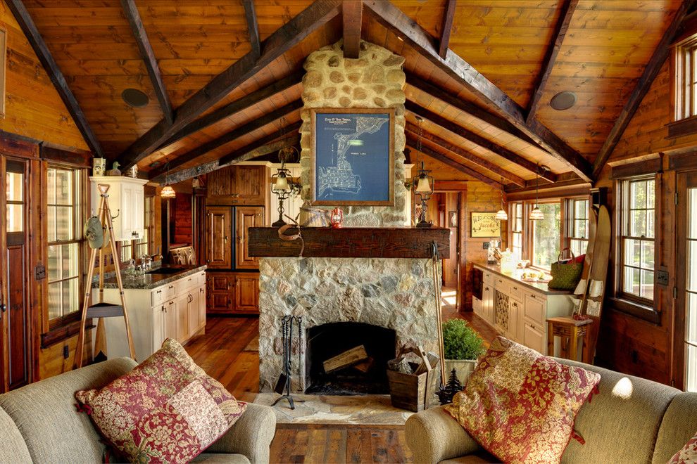 Fireplace Fashions for a Rustic Living Room with a Fireplace Accessories and Woman Lake by Michelle Fries, Bede Design, Llc