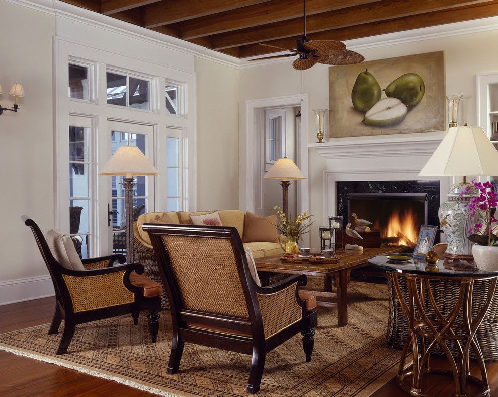 Fireplace Fashions for a Tropical Living Room with a Exposed Beams and Purdum Residence by Cooper Johnson Smith Architects and Town Planners