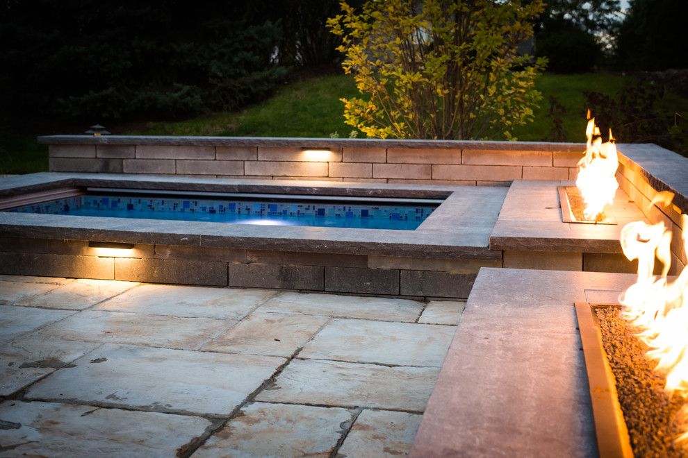 Fireside Furniture for a Contemporary Landscape with a Outdoor Living and Fire and Water in Wheaton by Bruss Landscaping, Inc.