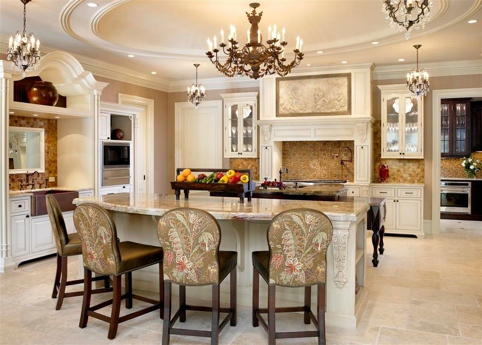 French Chateau for a Traditional Kitchen with a Island and French Chateau by Michael Hershenson Architects