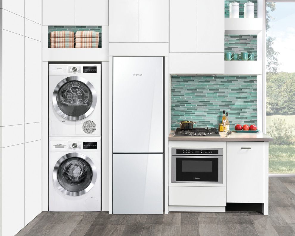 Front Load Washer Smell for a Contemporary Kitchen with a Blue Backsplash and Contemporary Kitchen by Bosch home.com