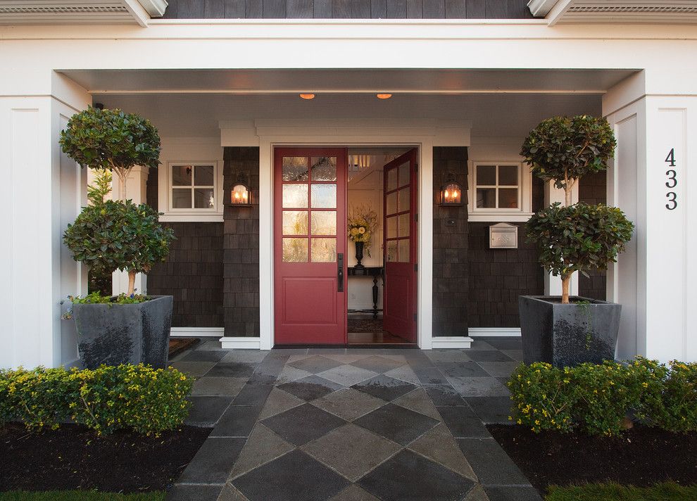 Frontroom Furnishings for a Traditional Entry with a Classic and the Gambrel Roof Home by Kristi Spouse Interiors