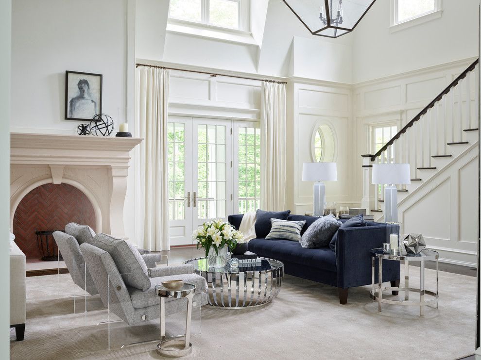 Frontroom Furnishings for a Transitional Living Room with a High Ceilings and Mitchell Gold + Bob Williams Living Room by Bloomingdale's