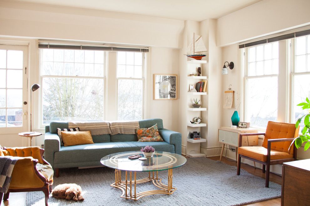 Garage Sales Okc for a Eclectic Living Room with a Mid Century Modern and My Houzz: Bright and Airy Apartment Beats the Seattle Grey by Ellie Lillstrom Photography