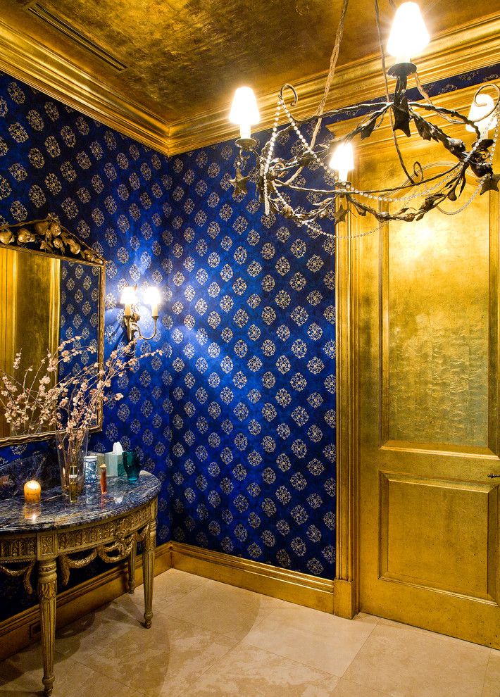 Gild Hall Nyc for a Mediterranean Powder Room with a Chandelier and Powder Room by Roy Campana Photography