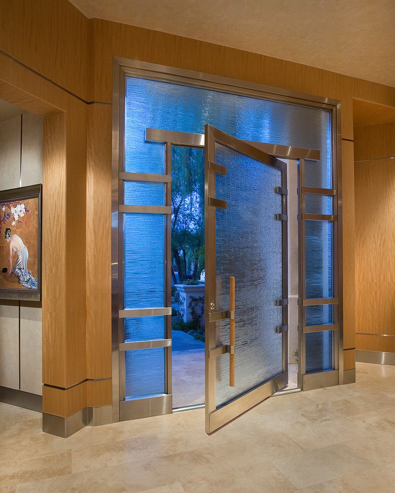 Glassed for a Asian Entry with a Stainless Steel Molding and Luxurious Zen Resort   Paradise Valley by Imi Design, Llc