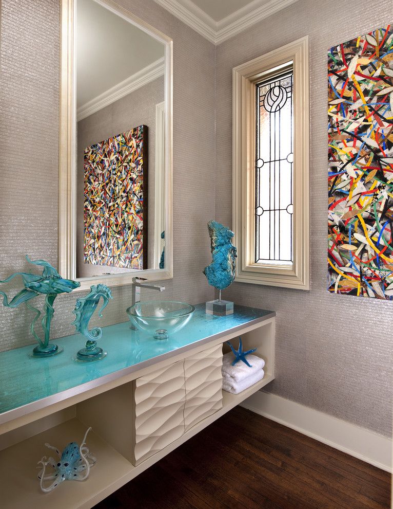 Glassed for a Contemporary Powder Room with a Leaded Glass Window and Strait Lane Estate by Mary Anne Smiley Interiors