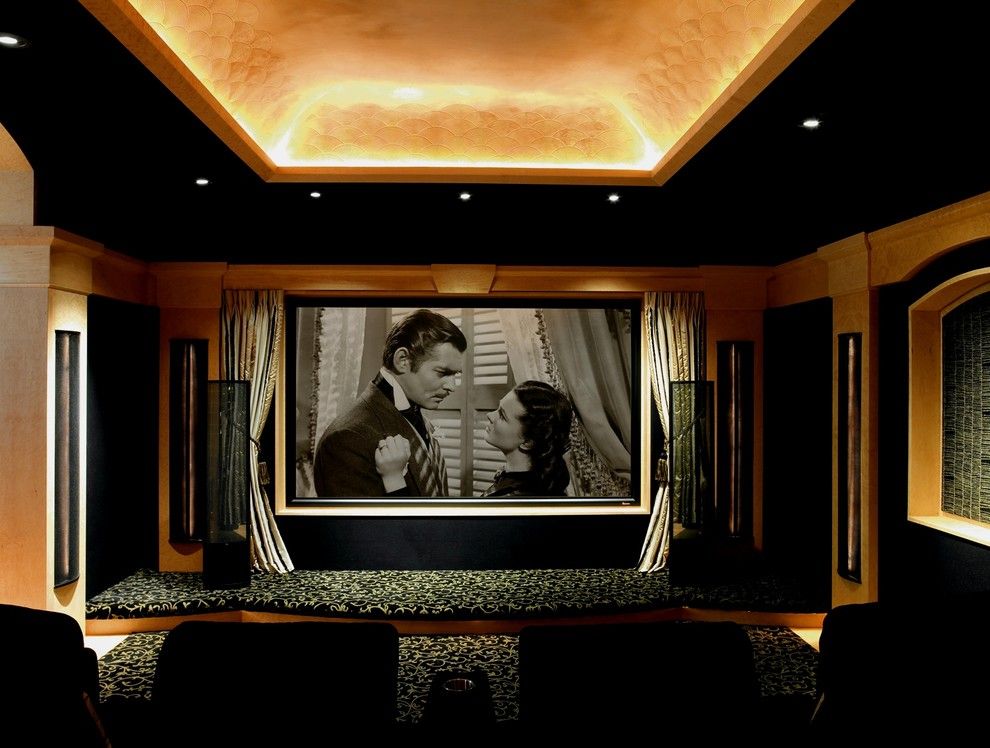 Glen Cove Theater for a Traditional Home Theater with a Barrel Vault Ceiling and Bellaire Guest House by Laura U, Inc.