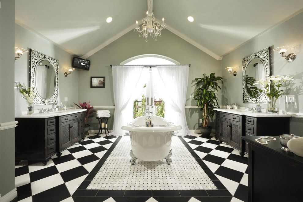 Great Dane Harlequin for a Traditional Bathroom with a Curtains and Bathroom Masterpiece by Dreambuilders Home Remodeling