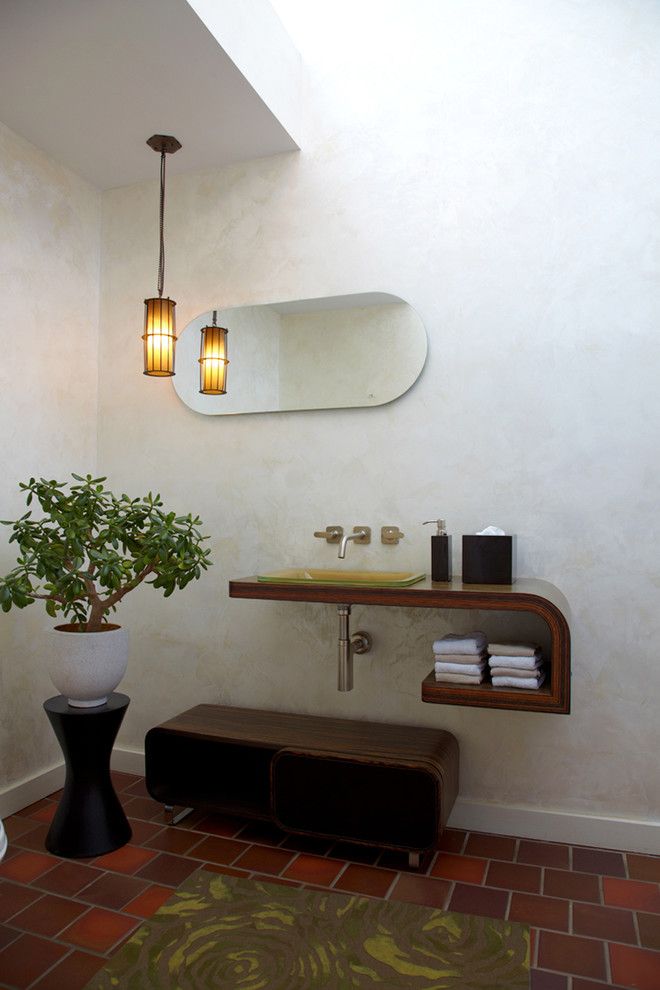 Great Neck Nissan for a Modern Powder Room with a Wood Countertops and Interiors of the Mill Neck Residence by Narofsky Architecture + Ways2design