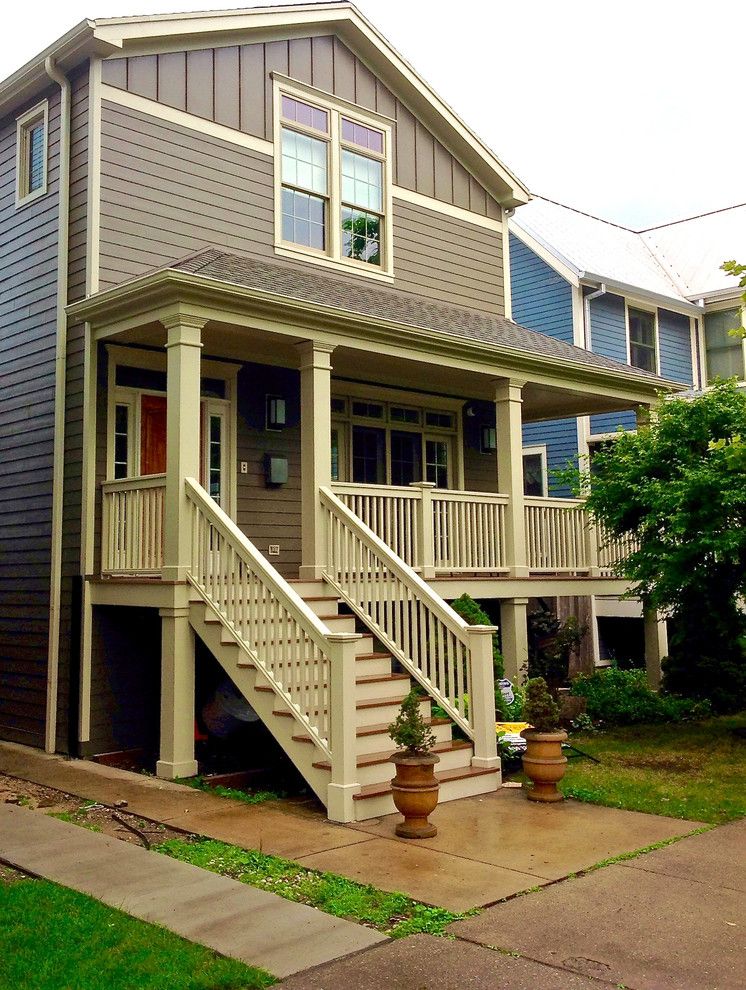 Hardie Trim for a Modern Exterior with a Front Porch and Victorian Modern Style Home   Chicago, Il in James Hardie Siding & Trim by Siding & Windows Group Ltd