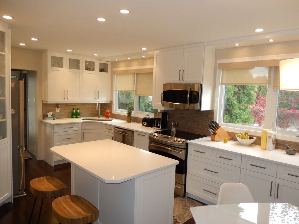 Hawthorne Appliances for a Transitional Kitchen with a Caesarstone Countertops and Transitional   White Shaker Kitchen by Hawthorne Kitchens