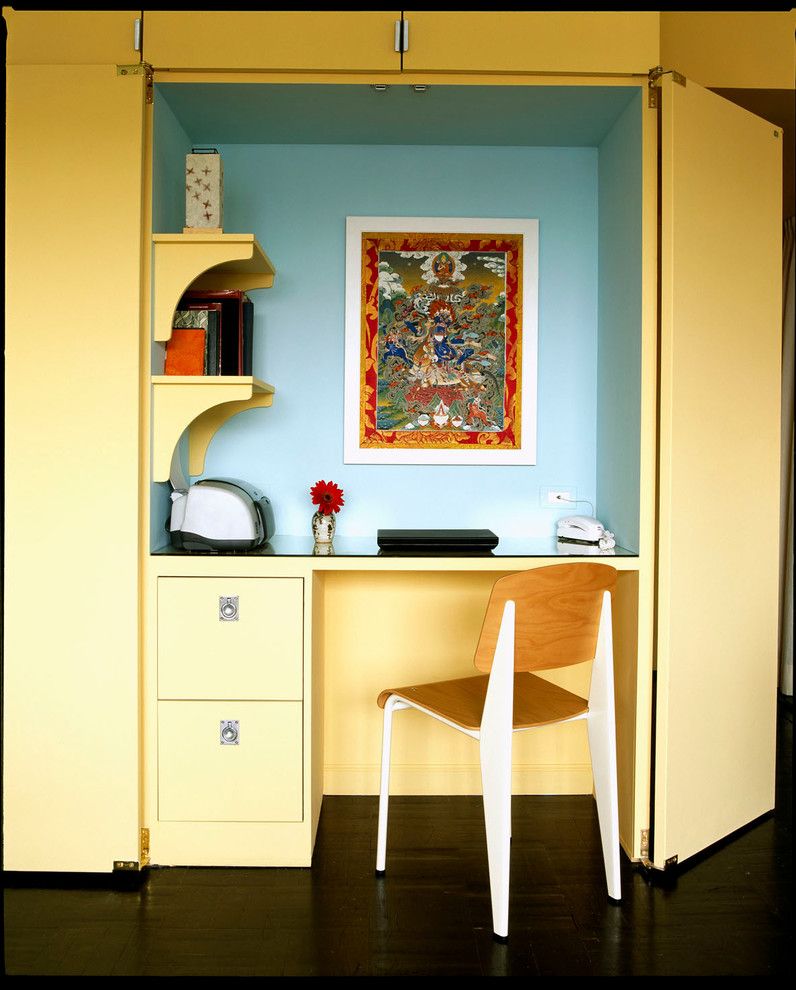 Hideaway Storage for a Contemporary Home Office with a Yellow Home Office and West Village Studio by Leslie Banker