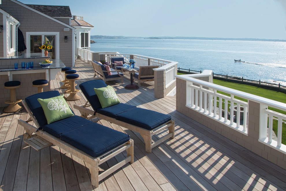 Home Depot Deck Designer for a Beach Style Deck with a Blue Countertop and Cape Ann Oceanfront Exterior Renovation by Howell Custom Building Group