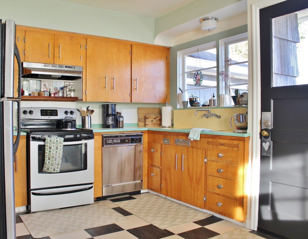 Home Depot Dishwasher Installation for a Eclectic Kitchen with a Light Green Counter and Portland Art Deco Funk by Kimberley Bryan