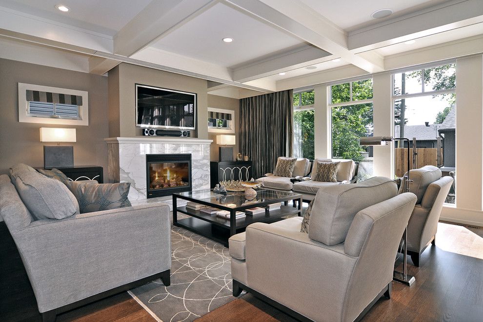 Home Depot Fairfax for a Transitional Living Room with a Stone Fireplace Surround and Living Room by Bruce Johnson & Associates Interior Design