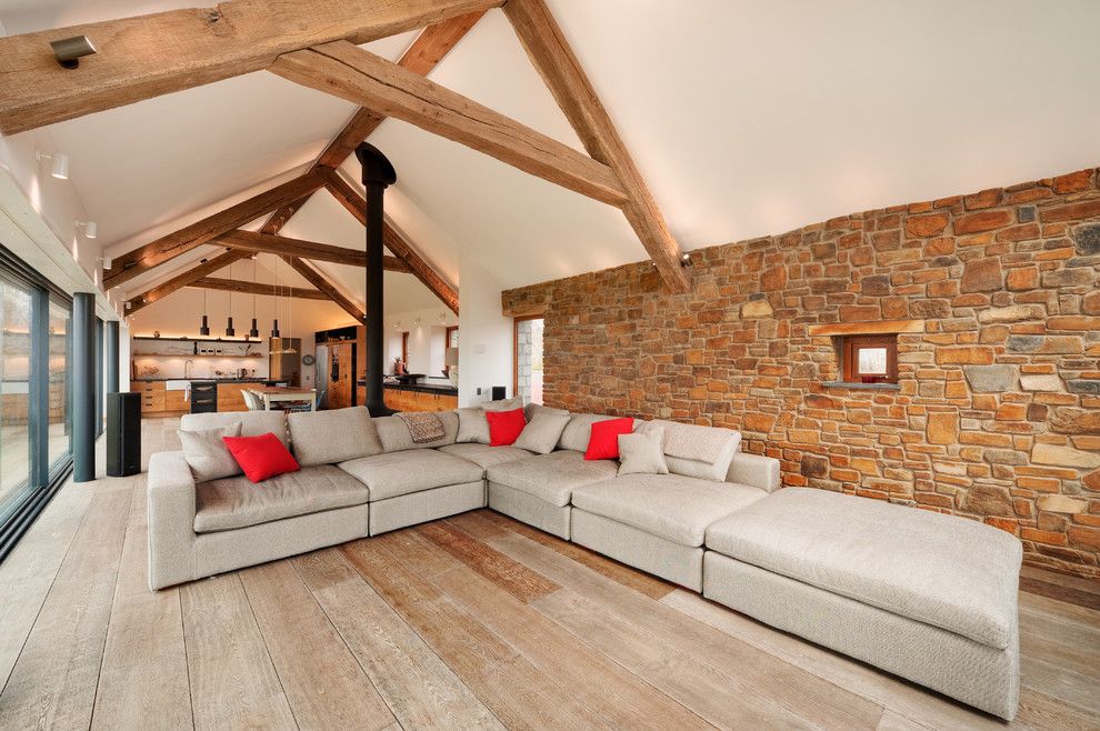 Home Improvement Cast for a Contemporary Living Room with a Exposed Brick and New Home in Devon by Trewin Design Architects