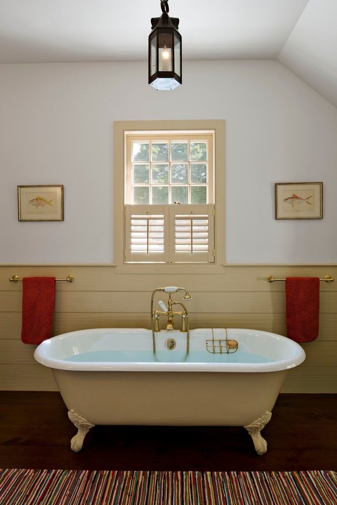 Hooks Chicken and Fish for a Farmhouse Bathroom with a Spa Bath and Guest Bathroom by Haver & Skolnick Llc Architects